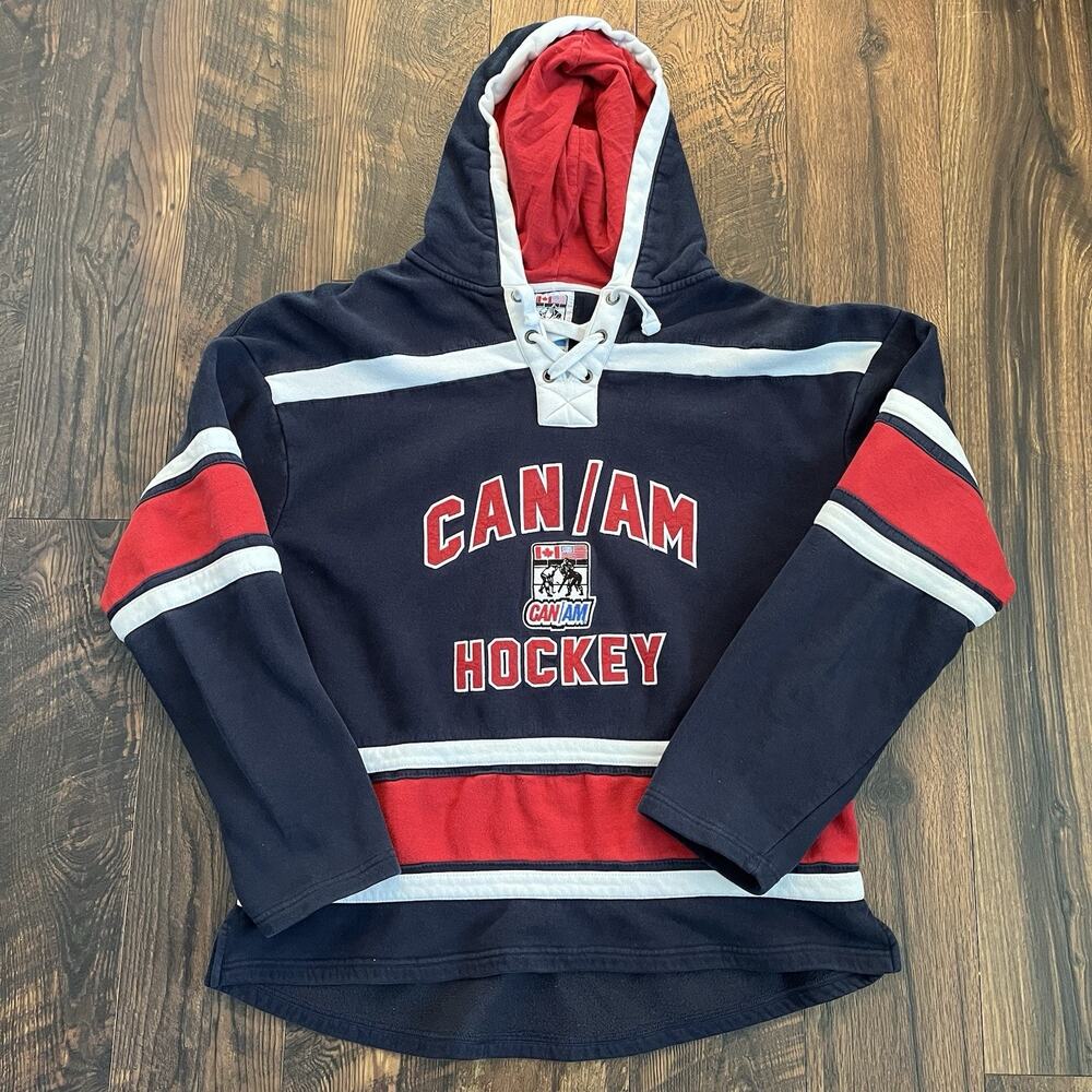 CAN/AM Hockey Lace Up Hoodie Jersey Mens Large Exclusive Collection Blue Red